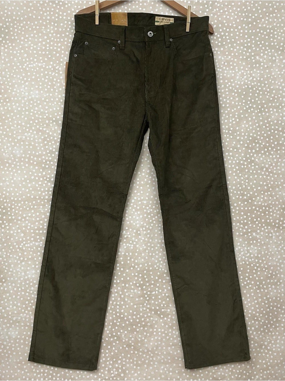 Orvis mens size 32x32 corduroy pants olive brown cotton blend 5 pocket NWT